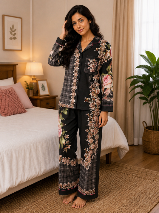 Arya Floral Noir Pajama Set