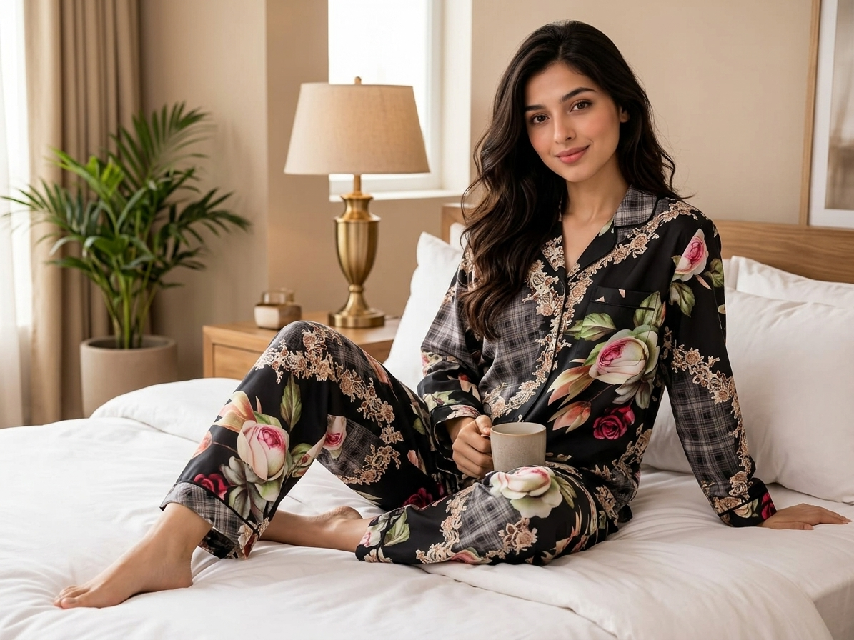 Arya Floral Noir Pajama Set