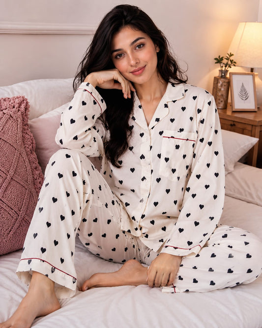 Arya Heart White Pajama Set